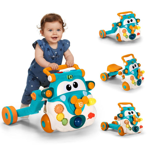 3-in-1 Baby Walker, Ride-On and Scooter - Blue - Music Activity Centre, 90 Degree Rotating Head