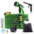 Expandable Garden Hose 50FT - Green - Stretches to 3x Length, 10 Function Nozzle plus Mist Nozzle, 1/2 and 3/4 BSP