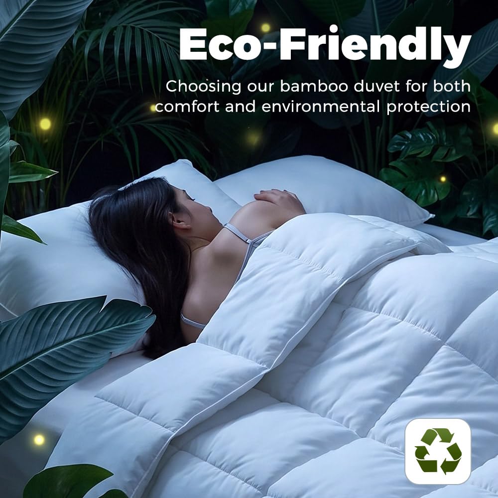 Bamboo Blend Quilt 200GSM - Double - All Seasons Comforter, 50% Bamboo 50% Polyester Fill, Baffle Box, Storage Bag