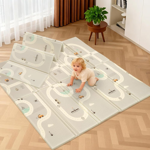 Foldable Baby Play Mat 200 x 180cm - Road - Upgraded 2cm XPE Foam, Waterproof, Carry Bag