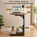 Foldable C Shaped Side Table 2 Tier - Vintage Brown - 33 x 40 x 65cm, Metal Frame, Folds Flat Without Tools
