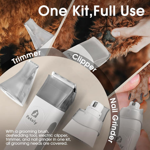 Dog Grooming Vacuum Kit 7 in 1 - White - 1.5L Dust Cup, 3 Suction Modes, 10kPa, Titanium Blades, Storage Tray