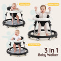 3-in-1 Baby Walker and Activity Table - Black - 4 Height Positions, Folding Frame, 6-18 Months