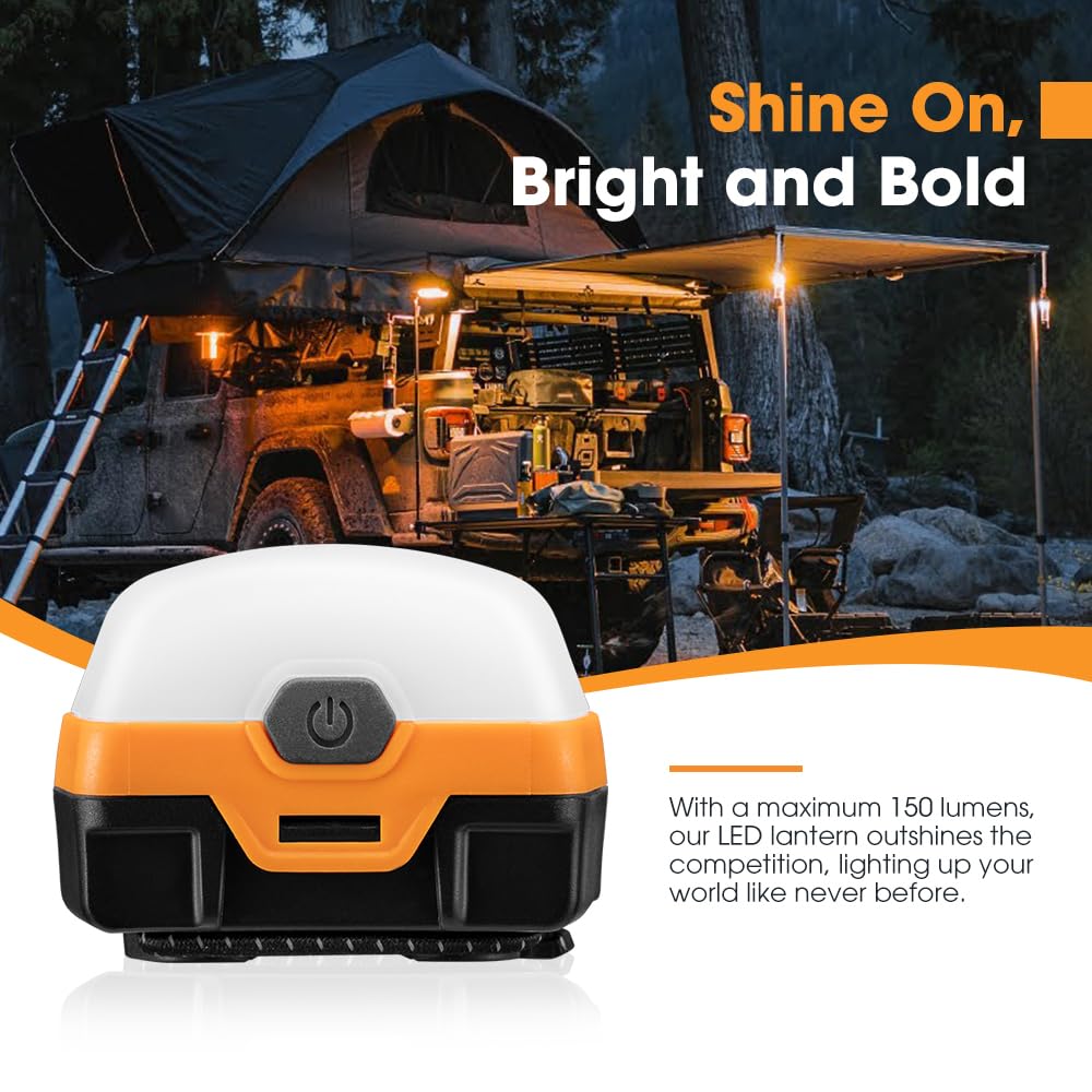 Rechargeable LED Camping Lights 4 Pack - Amber and White - IP66, 100 Hour Run Time, Magnetic Base, SOS Strobe, USB-C