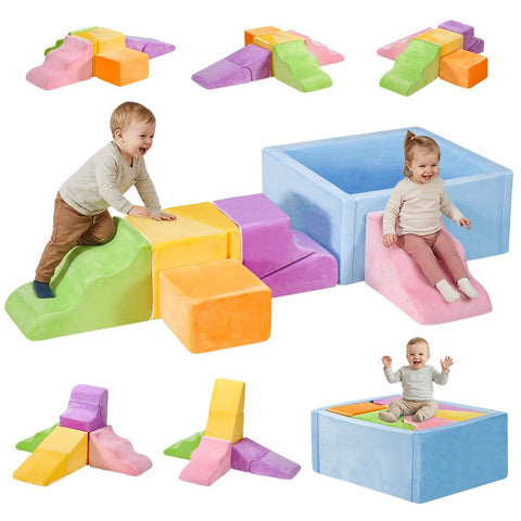 Soft Play Set 7 Piece - Pastel - Ball Pit, Ramps, Steps, Slope and Block, High-Density Foam