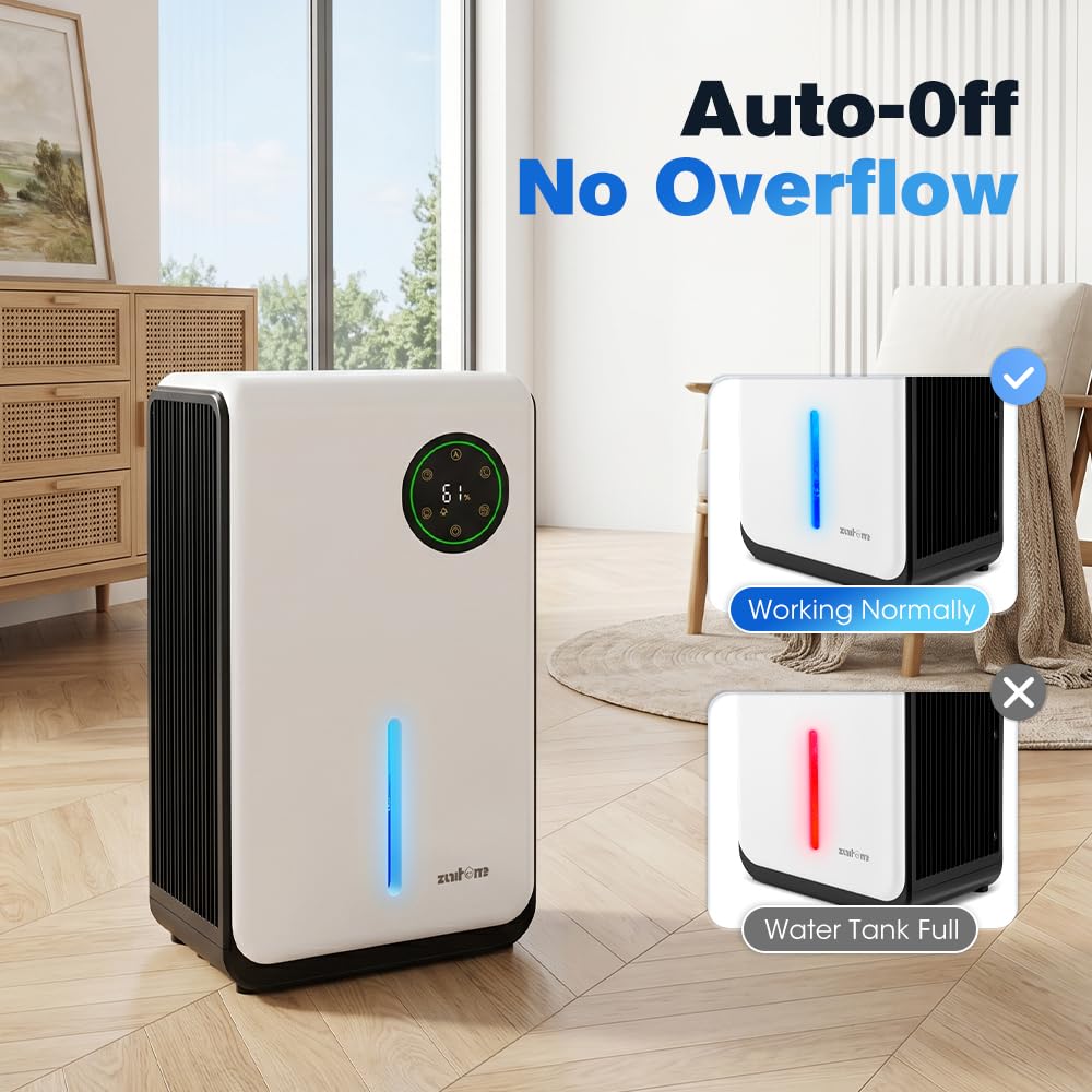 Portable Dehumidifier 2L Tank - White - Removes 500-1000ml a Day, Covers 50sqm, 24 Hour Timer, Auto Shut Off