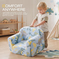 Kids Foam Sofa Chair - Blue Dinosaur Print - Carry Handle, Zip-Off Washable Cover, 62.5cm Wide