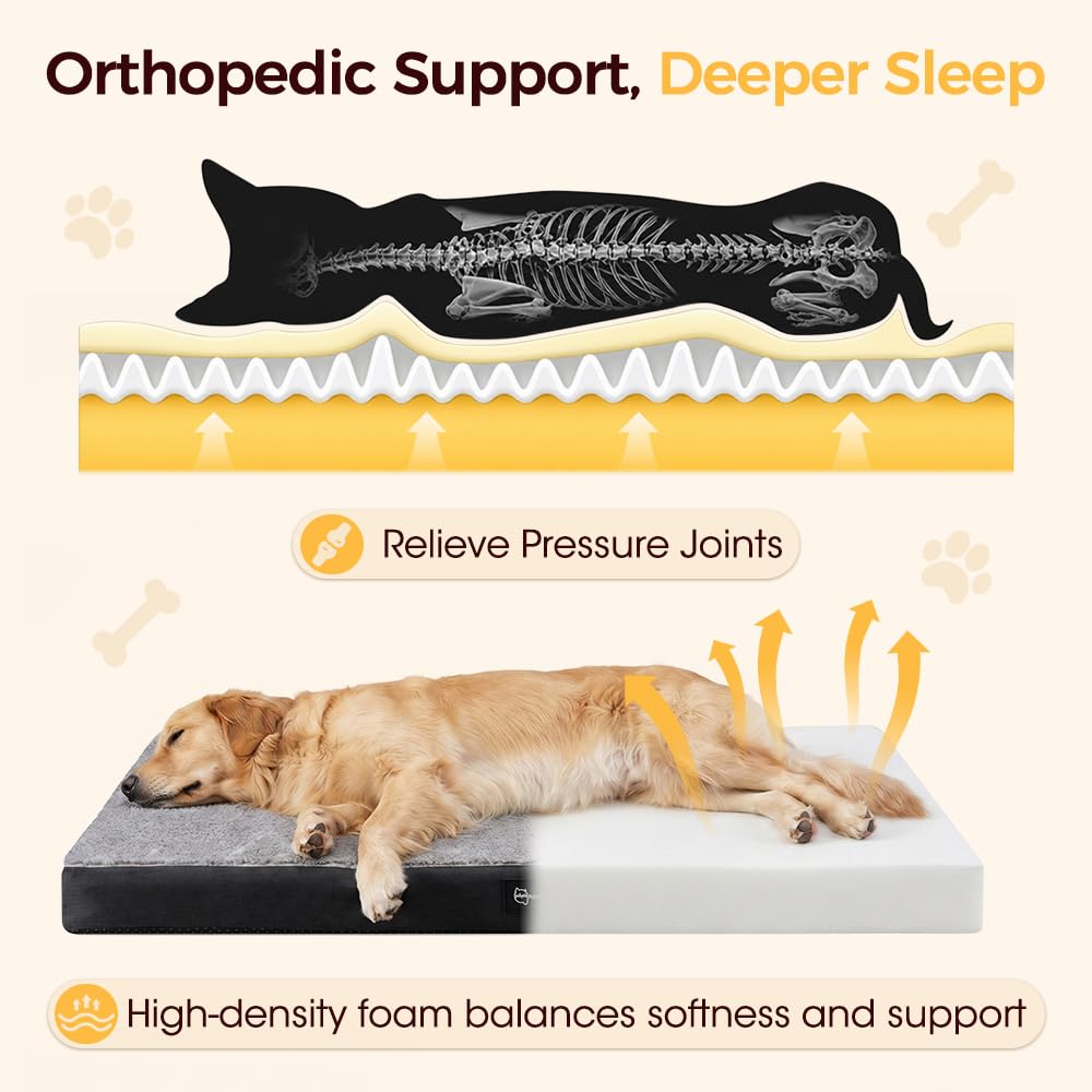 Orthopedic Dog Bed with Handle - Grey, Large 90 x 64 x 8cm - Memory Foam, Coral Fleece, Washable Cover, Non Slip