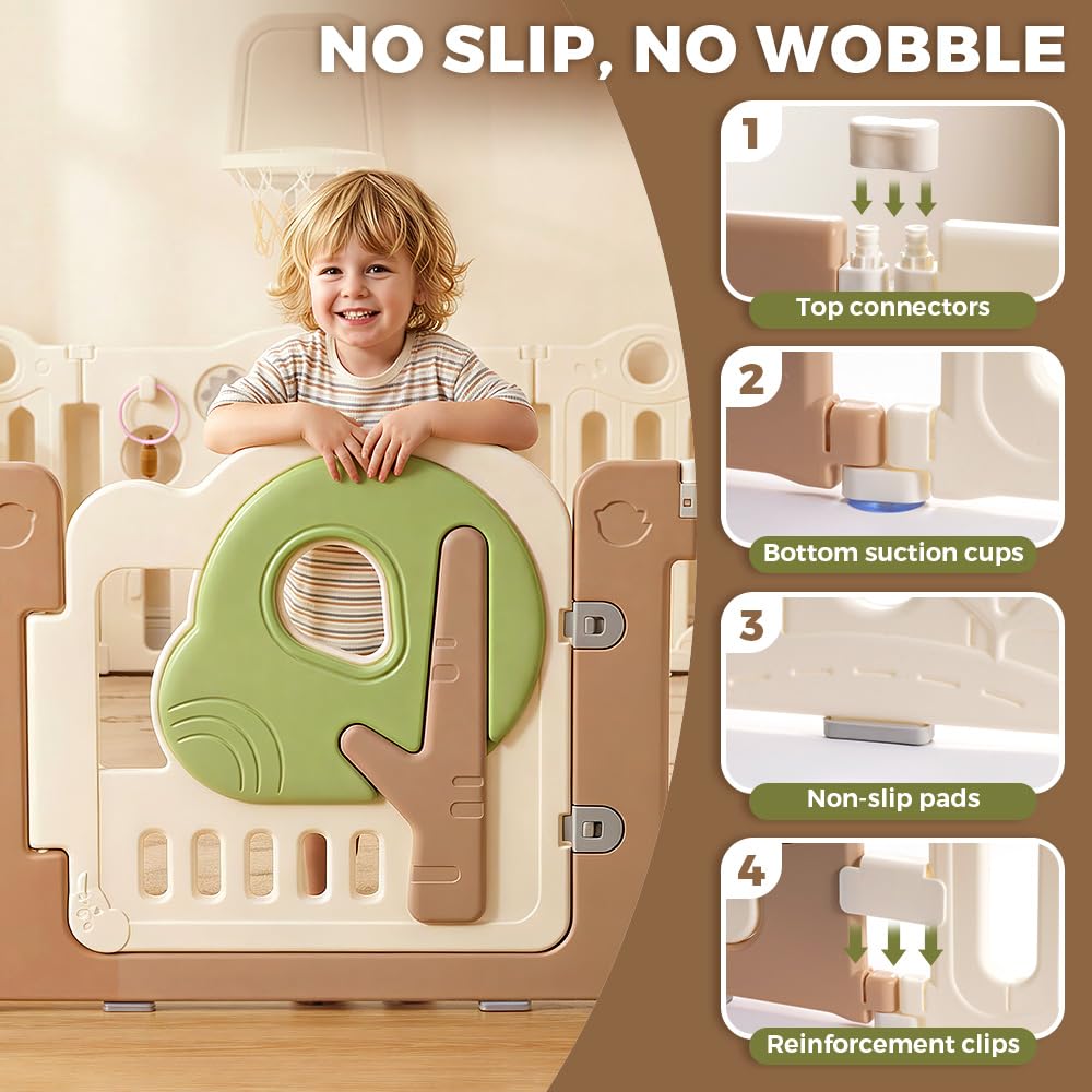 Baby Playpen 16 Panels - 185 x 162cm - Foldable HDPE, Activity Game Panel, EN71 Certified