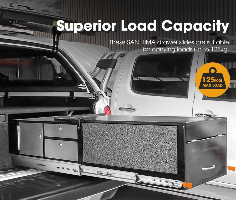 Heavy Duty Locking Drawer Slide - 850-1700mm - 125kg Load, Full Extension, Zinc Coated Steel, Lock In and Lock Out