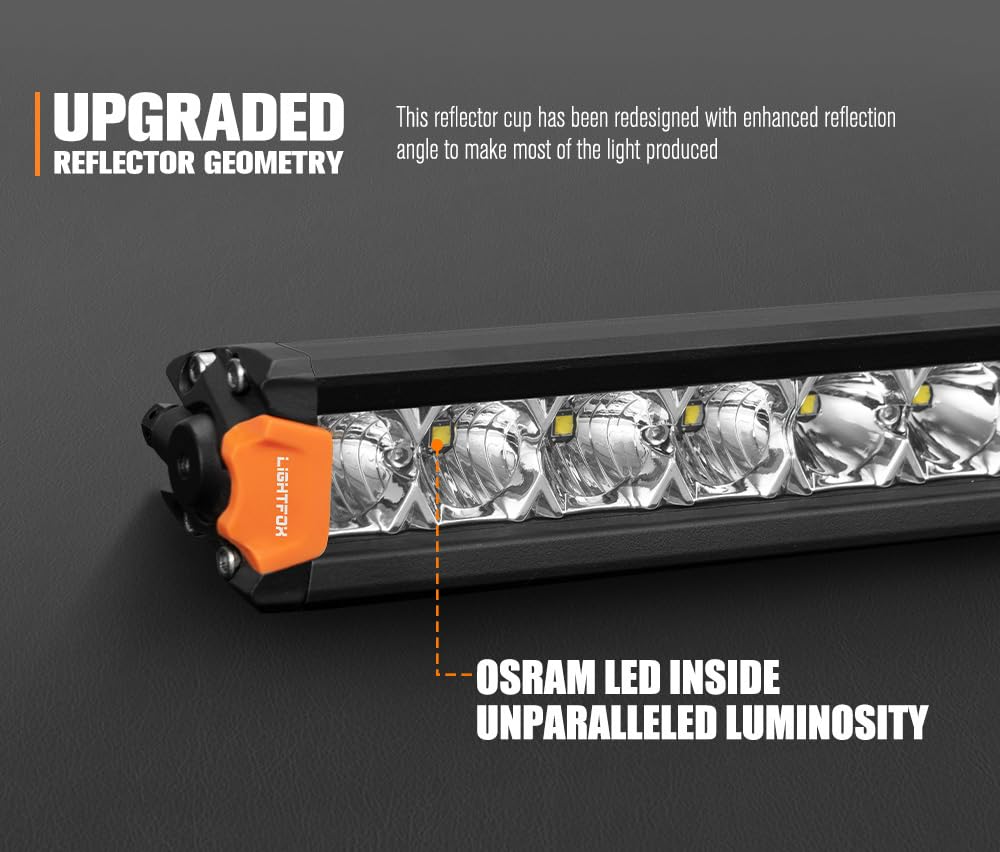 LED Light Bar 20 Inch Single Row - 100W 7551 Lumens - Spot Flood Combo, IP68, Die Cast Aluminium, Oslon LEDs