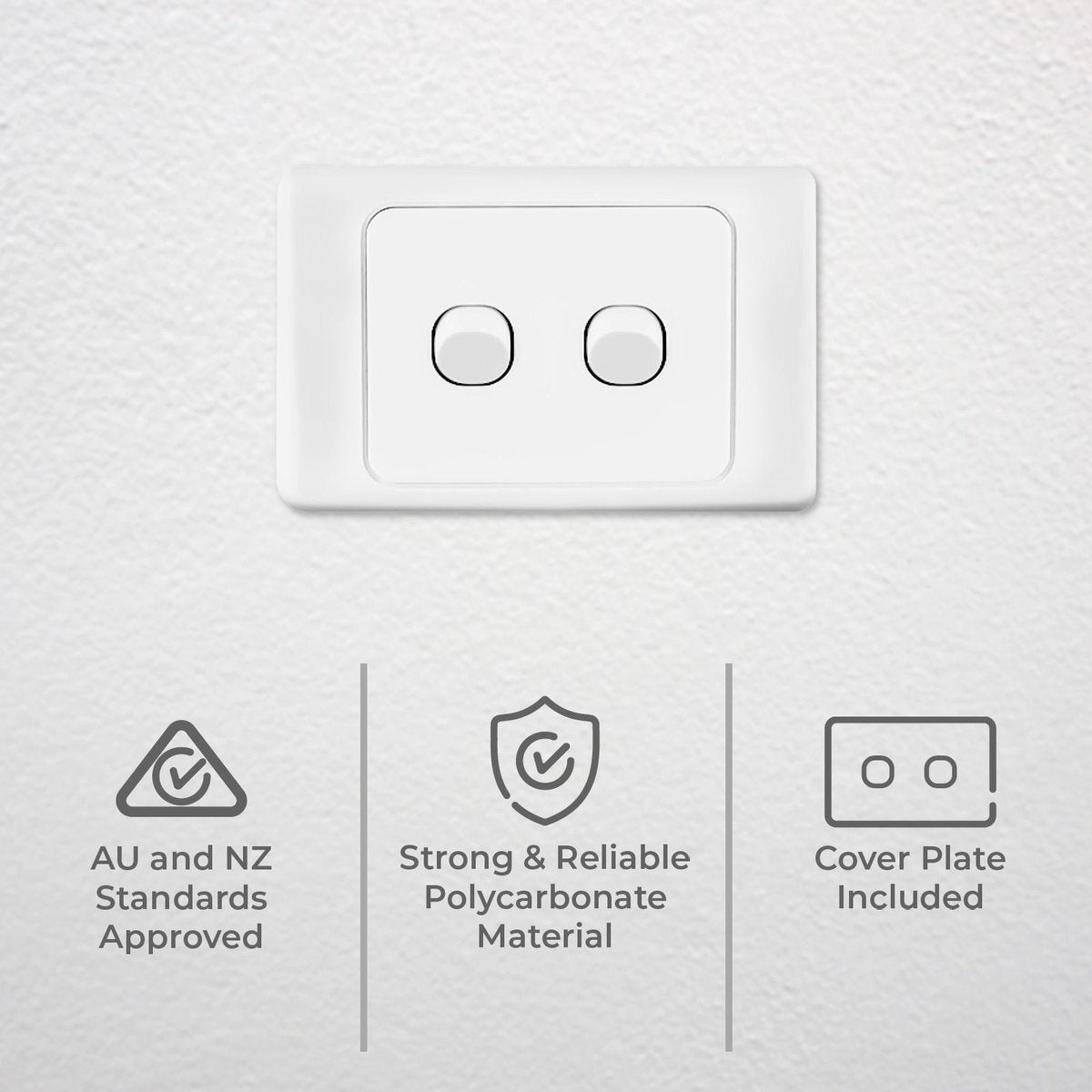 Deta Double Pole Double Switch - 75mm x 40mm x 115mm - White - Polycarbonate - 10A - SuperSaverAU - view 2