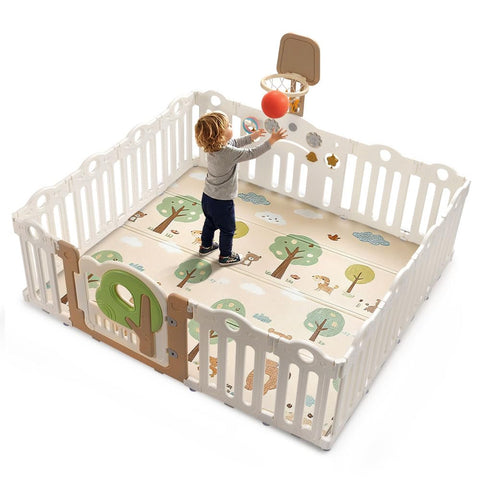 Baby Playpen 16 Panels - 185 x 162cm - Foldable HDPE, Activity Game Panel, EN71 Certified