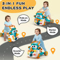 3-in-1 Baby Walker, Ride-On and Scooter - Blue - Music Activity Centre, 90 Degree Rotating Head