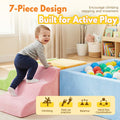 Soft Play Set 7 Piece - Pastel - Ball Pit, Ramps, Steps, Slope and Block, High-Density Foam