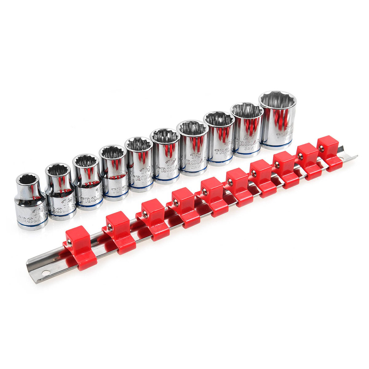 Trojan 10 Piece Socket Rail Set 1/2" - Metric Chrome Vanadium Sockets - Lifetime Warranty - SuperSaverAU - view 2