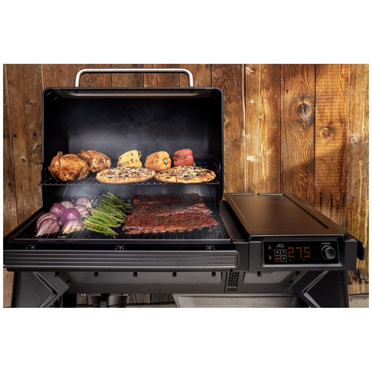 Traeger Woodridge WiFIRE pellet grill - black powder-coated finish, six cooking methods - TFB86MLHI