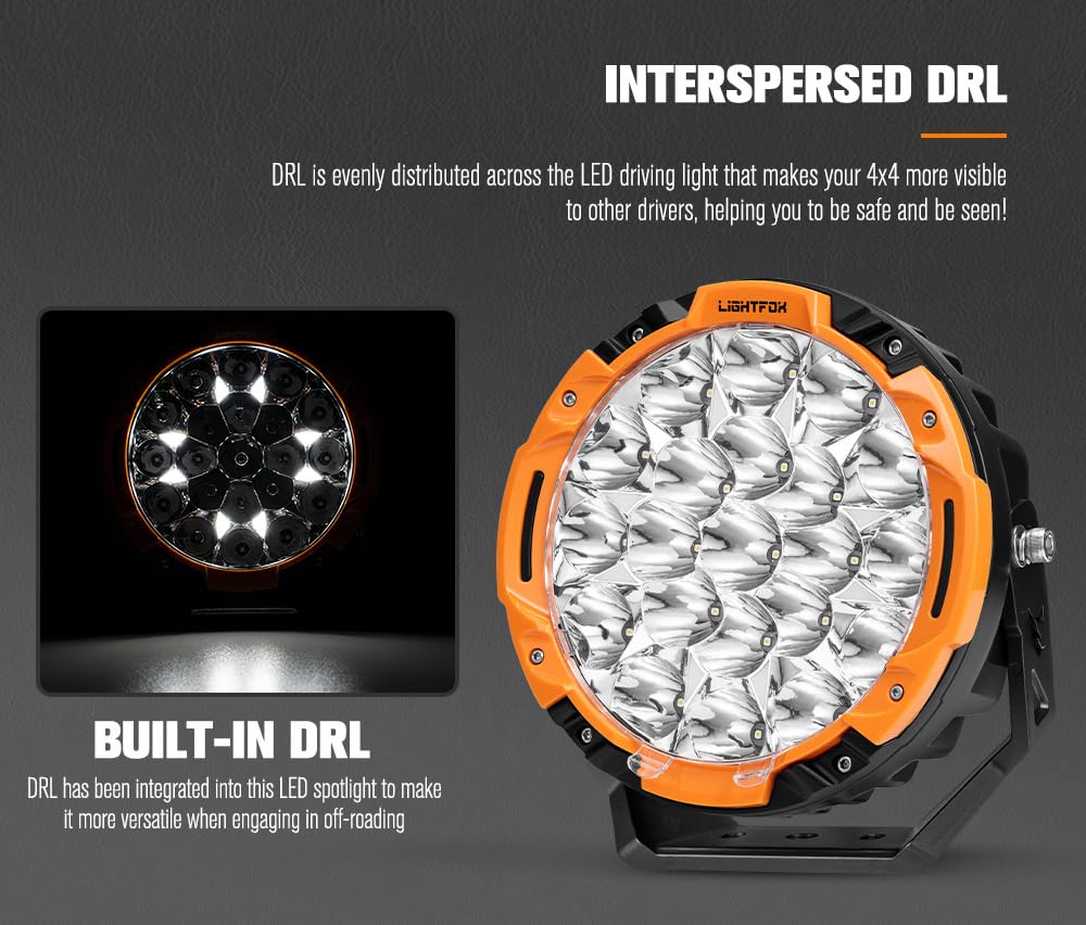 LED Driving Lights 7 Inch 2 Pack - Black with 3 Colour Rings - 15,366 Lumens, Built In DRL, IP68, Powder Coated Aluminiu