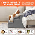 3 Step Dog Stairs 35cm High - Grey - High Density Foam with Support Boards, Non Slip Corduroy Cover