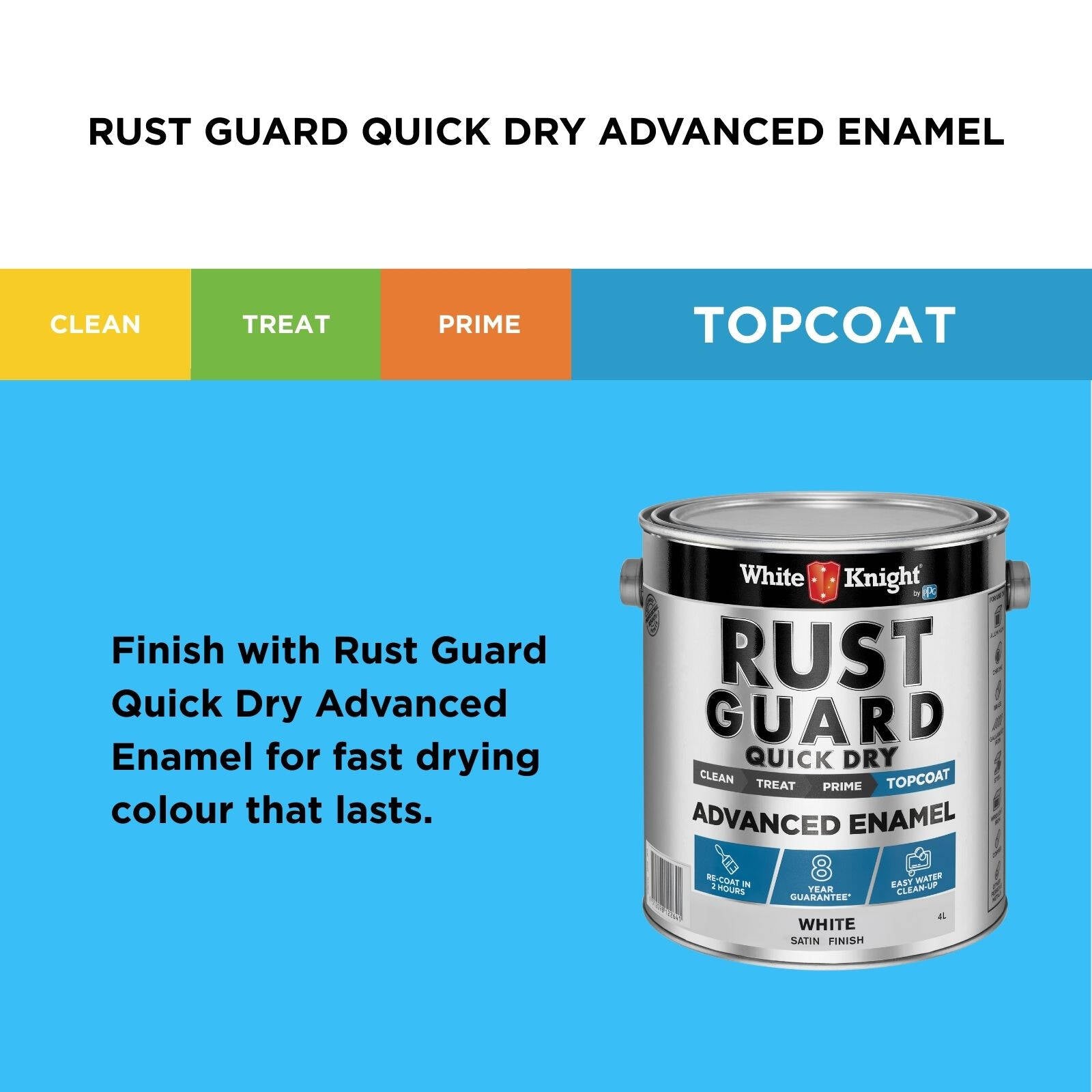 White Knight Rust Guard 4L White Satin Quick Dry Advanced Enamel Paint