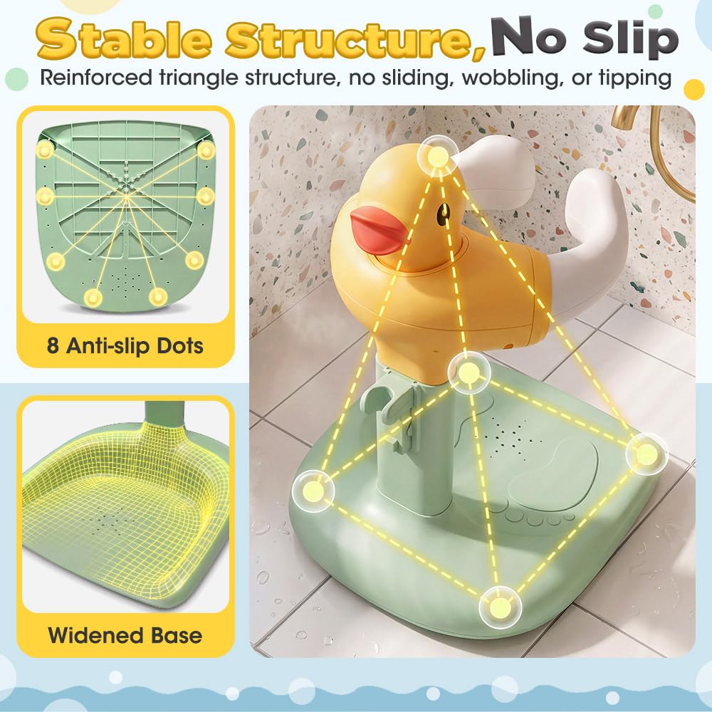 Baby Bath Shower Stand - Green - 9 Height Levels, Anti-Slip Base, Anti-Pinch Silicone