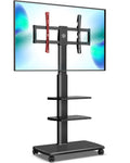 Mobile TV Stand on Wheels for 32-70 Inch TVs - Black - 3 Shelf Rolling Cart, Height Adjustable, Swivel, Holds 40kg