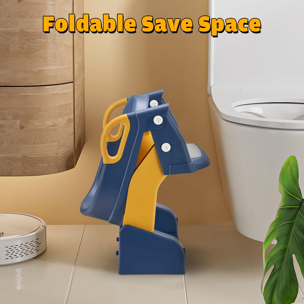 2-in-1 Potty Training Seat with Step Stool Ladder - Blue - Splash Guard, Soft PU Cushion, Non-Slip