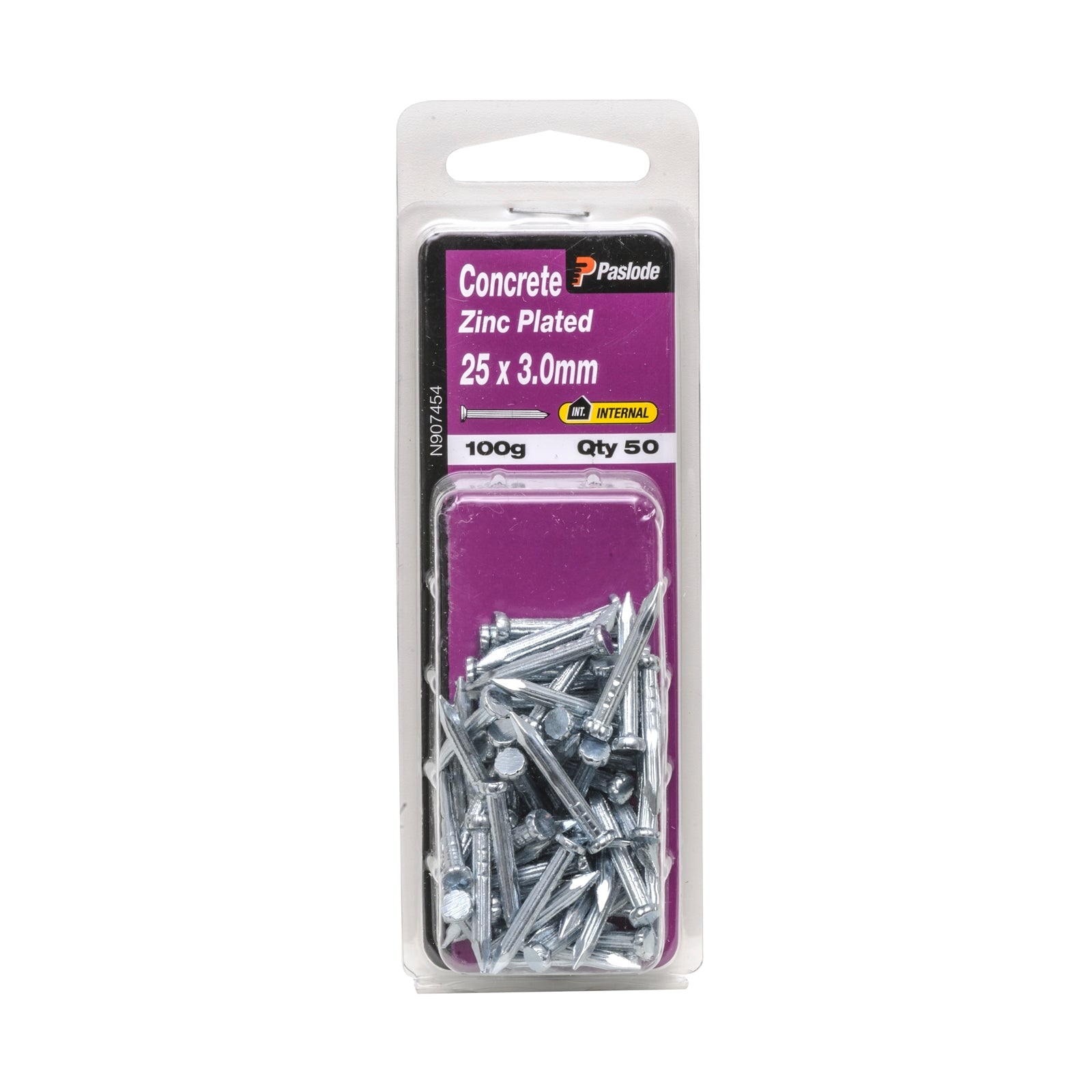 Paslode Zinc Plated Steel Concrete Nails 25 x 3.0mm 100g - 50 Pack