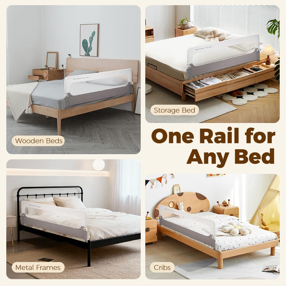 Folding Bed Rail for Toddlers - 200 x 60cm Extra Long - Anchor Straps, AS/NZS 8124 Certified
