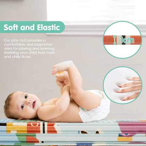 Foldable Baby Play Mat 200 x 180cm - Submarine World - 1cm XPE Foam, Reversible, Travel Bag