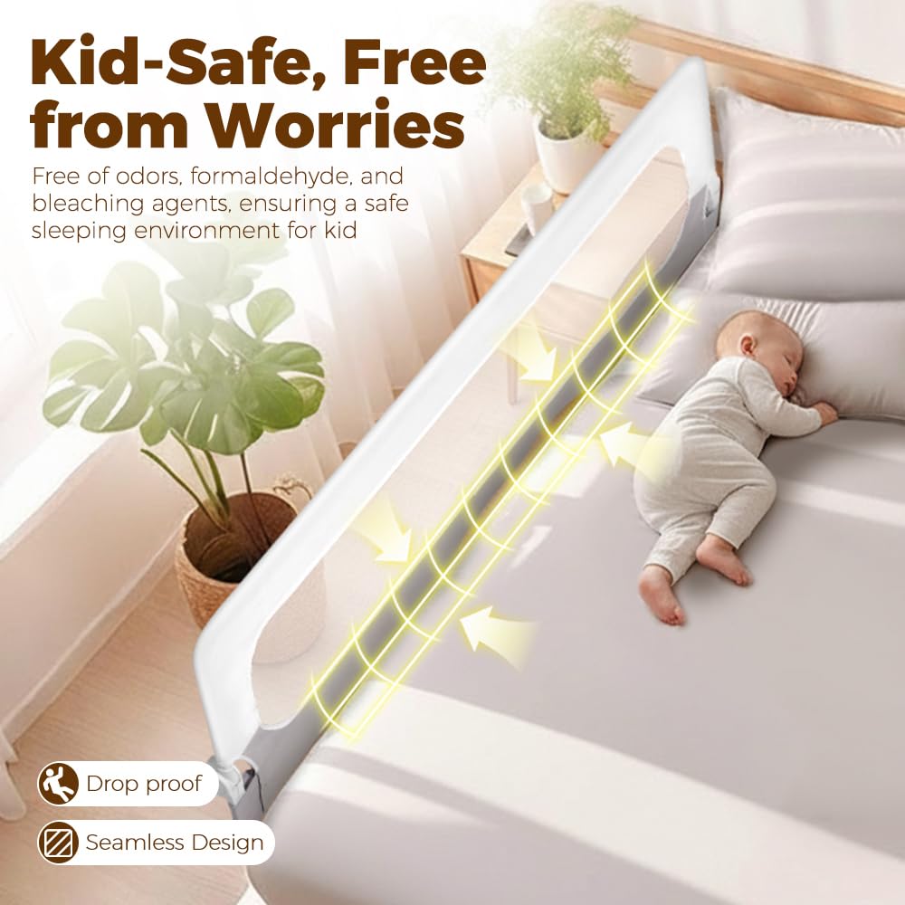 Folding Bed Rail for Toddlers - 200 x 60cm Extra Long - Anchor Straps, AS/NZS 8124 Certified