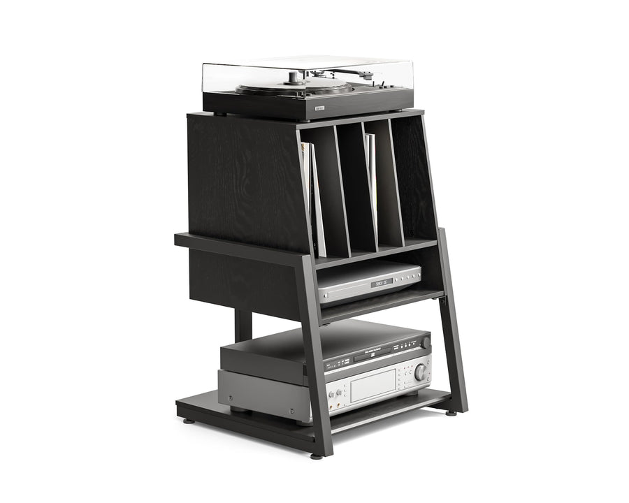 Vinyl Record Player Stand - Black - Holds up to 120 Records, Turntable Cabinet with Storage, Eiffel Series