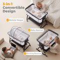 3-in-1 Baby Bassinet and Bedside Sleeper - Black - 6 Height Levels, Rocking Cradle, Mattress Included