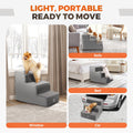 3 Step Dog Stairs 35cm High - Grey - High Density Foam with Support Boards, Non Slip Corduroy Cover