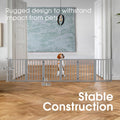 Foldable Dog Gate 6 Panel - Grey, 282 x 61cm - No Drill Freestanding, 180 Degree Hinges, Wooden Panels