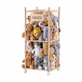 Soft Toy Storage Tower 2-Tier with Wheels - Natural Wood 94.5cm - Holds 30+ Plush Toys, Rolls Away