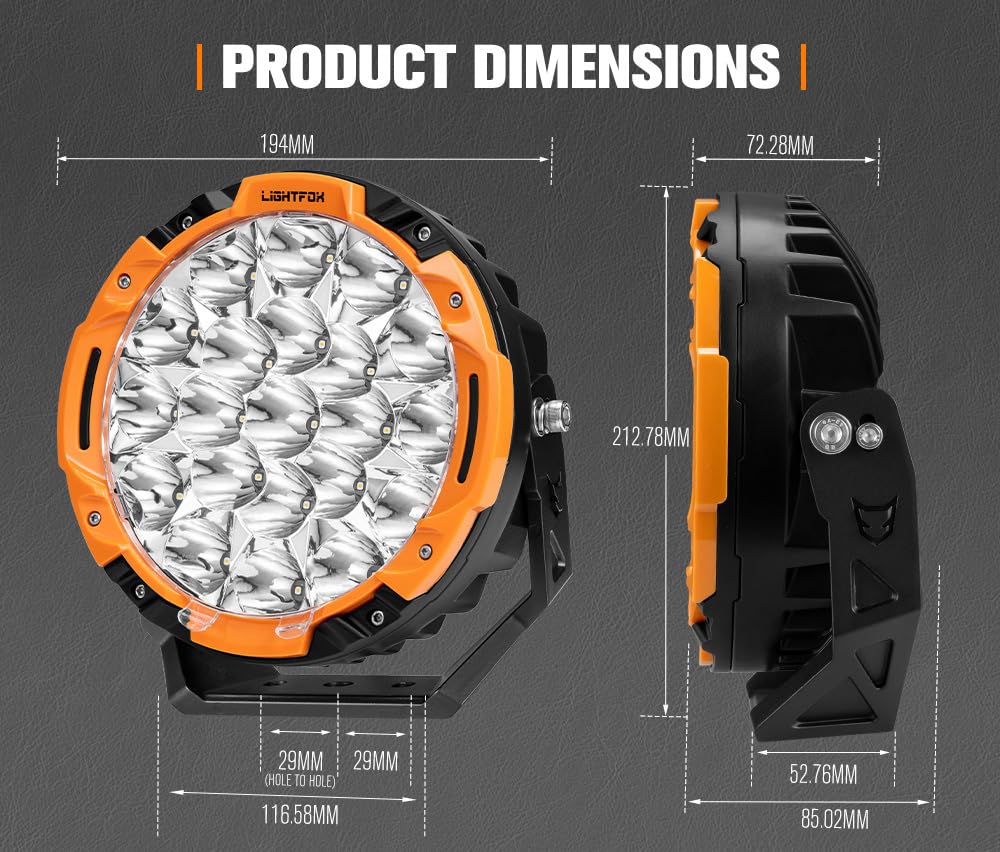 LED Driving Lights 7 Inch 2 Pack - Black with 3 Colour Rings - 15,366 Lumens, Built In DRL, IP68, Powder Coated Aluminiu