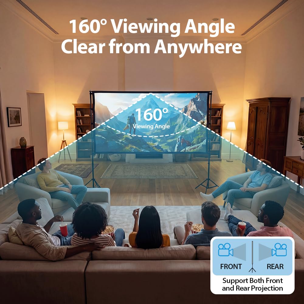 Outdoor Projector Screen with Stand 100 Inch - 235 x 198cm - 16:9, 1080P, 25mm Steel Frame, Carry Bag Included