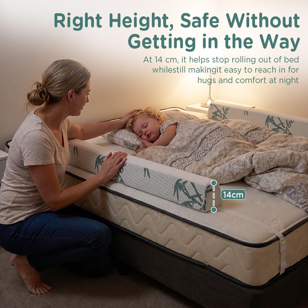 Toddler Bed Bumpers 2-Pack with Adjustable Straps - Memory Foam, Zip-Off Washable Cover