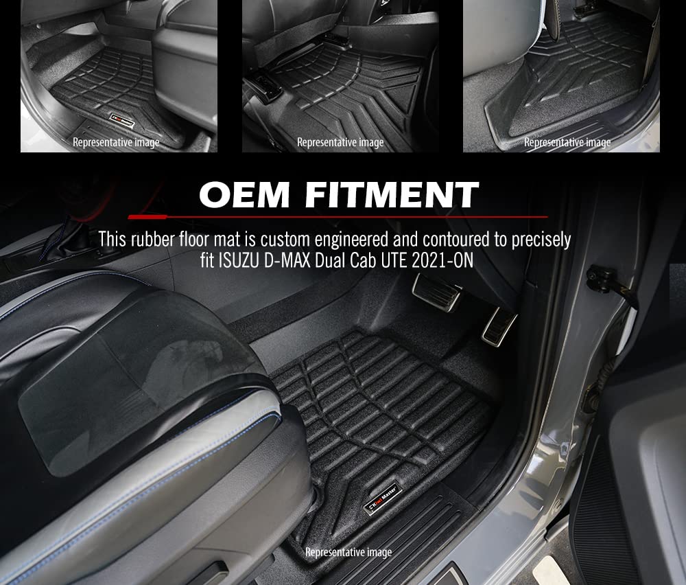 Custom Fit Car Floor Mats for Isuzu D-MAX 2021 Onwards - Black - Laser Measured TPE, Raised Edge, 3 Piece Set