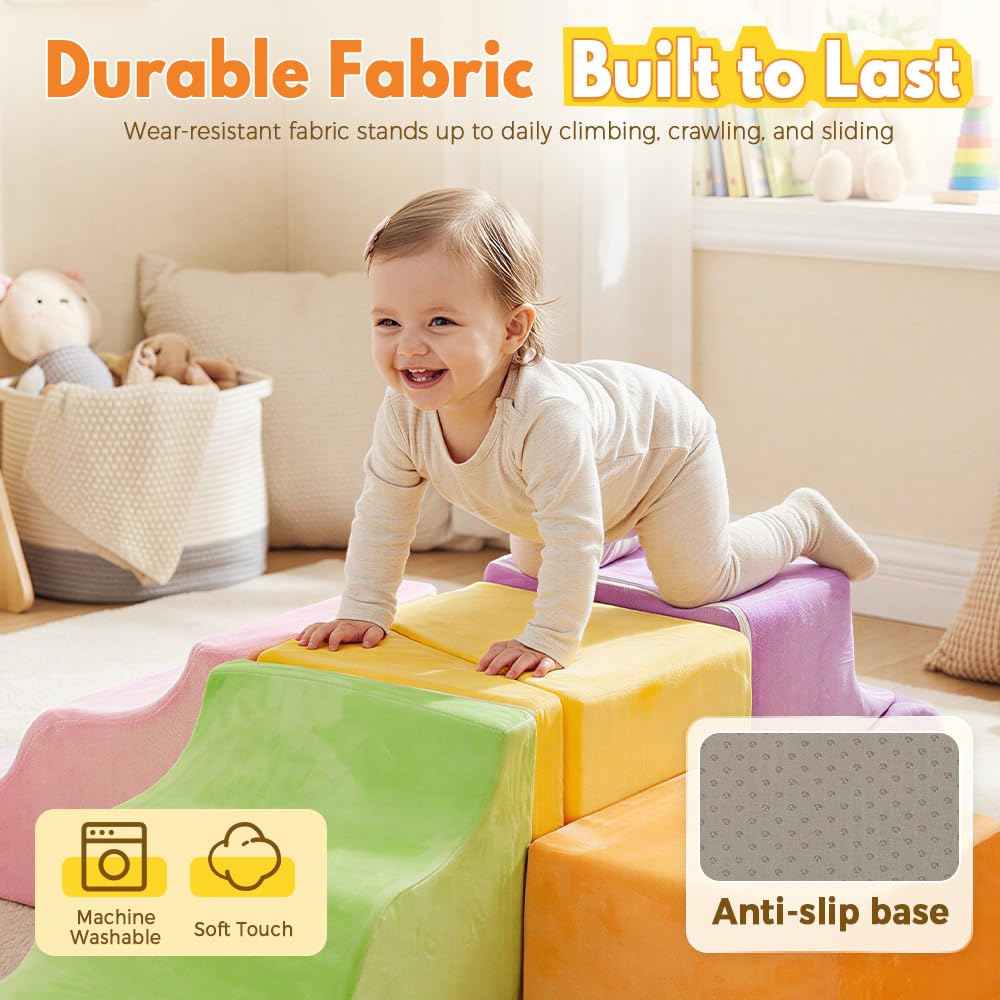Soft Play Set 7 Piece - Pastel - Ball Pit, Ramps, Steps, Slope and Block, High-Density Foam