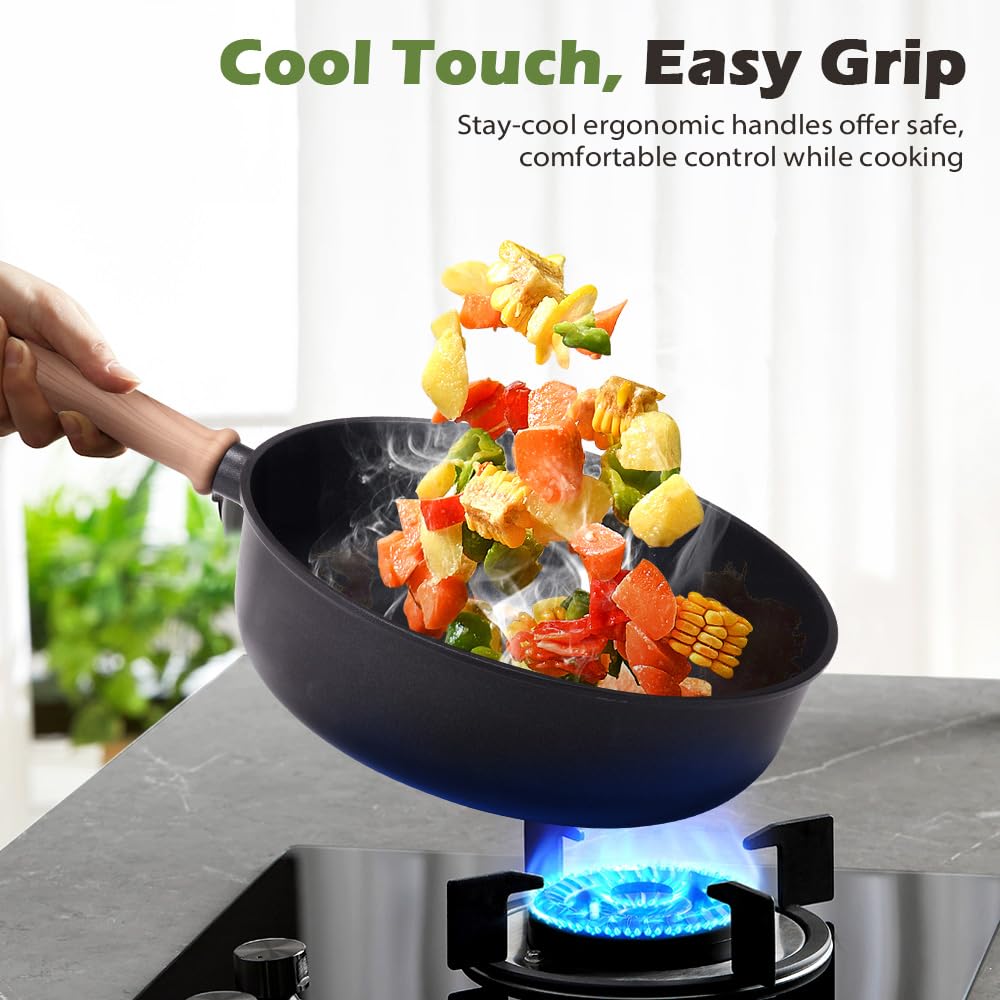 Classic Cookware Set 19 Piece - Black - Nonstick Granite Coating, Fixed Stay Cool Handles, PFOA and PFOS Free