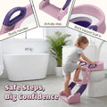 2-in-1 Potty Training Seat with Step Stool Ladder - Pink - Splash Guard, Soft PU Cushion, Non-Slip