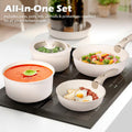 Detachable Handle Cookware Set 20 Piece - White - Nonstick Granite Coating, PFOA and PFOS Free, Induction Ready