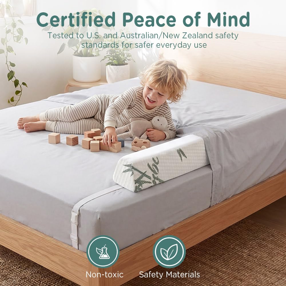 Toddler Bed Bumpers 2-Pack with Adjustable Straps - Memory Foam, Zip-Off Washable Cover