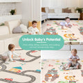 Foldable Baby Play Mat 200 x 180cm - Woodland Bear - 1cm XPE Foam, Reversible, Travel Bag