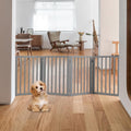 Foldable Dog Gate 4 Panel - Grey, 188 x 61cm - No Drill Freestanding, 180 Degree Hinges, MDF and Stainless Steel