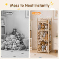 Soft Toy Storage Tower 3-Tier - Natural Wood 136cm - Holds 50+ Plush Toys, Elastic Bar Shelves