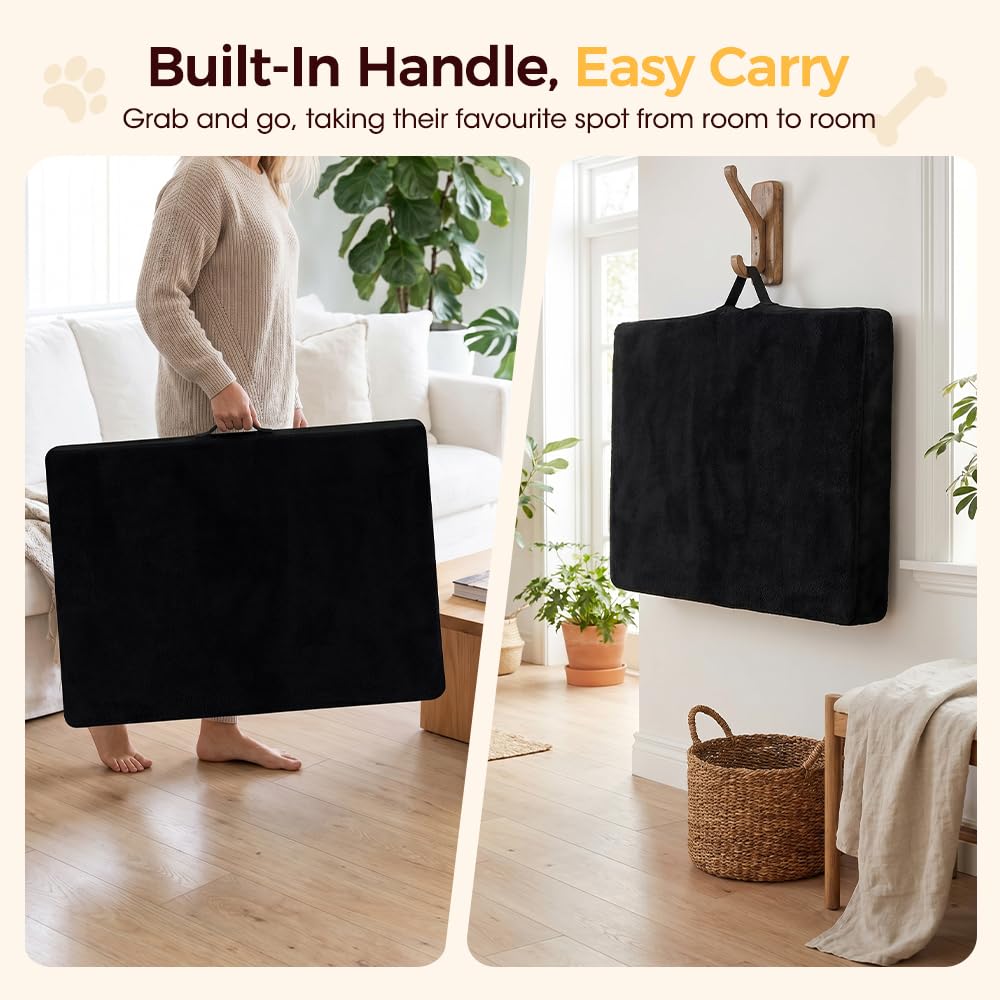 Orthopedic Dog Bed with Waterproof Lining - Black, Medium 71 x 58 x 8cm - Memory Foam, Coral Fleece, Washable Cover