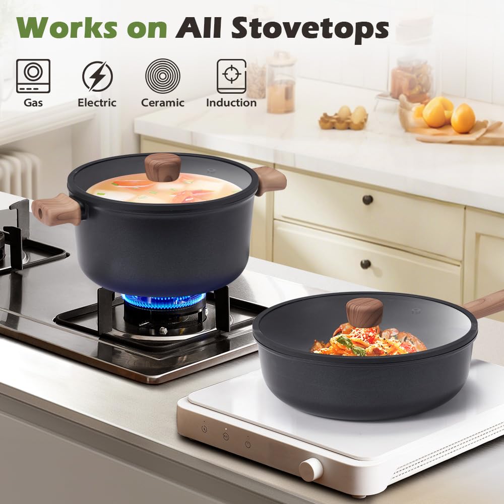 Classic Cookware Set 19 Piece - Black - Nonstick Granite Coating, Fixed Stay Cool Handles, PFOA and PFOS Free